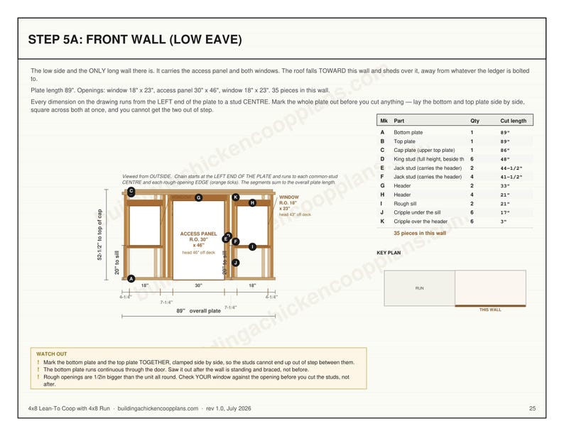 Lean To Chicken Coop Plans 4x8 for 4-6 Hens, Wall Mounted Hen House Blueprint PDF, DIY Build Against Fence or Shed with Cut List image 5