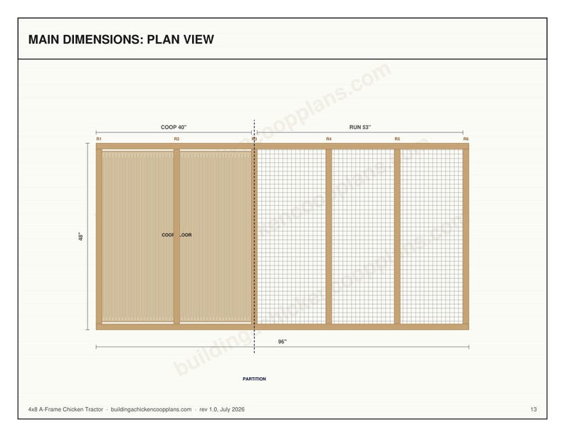 Chicken Tractor Plans 4x8 A Frame for 2-3 Hens, Mobile Coop Blueprint PDF, DIY Portable Hen House Build with Wheels and Cut List image 4