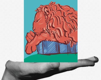 Téléchargement numérique de lion amusant coloré au repos