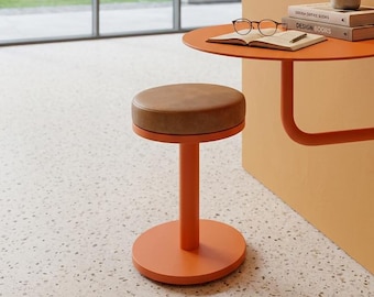 Taburete de cafetería boutique, asiento estético para cafetería, mueble de bistró redondo minimalista, taburete de interior moderno para espacios con estilo.