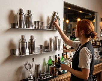Prateleira flutuante minimalista, prateleira de parede em aço inoxidável, prateleira de metal moderna, decoração clean para casa