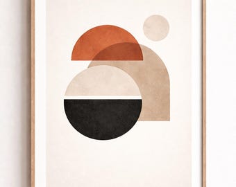 Modern Abstract Wall Art Print | Minimal Geometric Neutral Artwork | Contemporary Beige Black & Terracotta Art | Luxury Home Decor