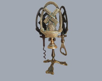 Vintage 1930 English Brass Windmill Corkscrew Bar Set