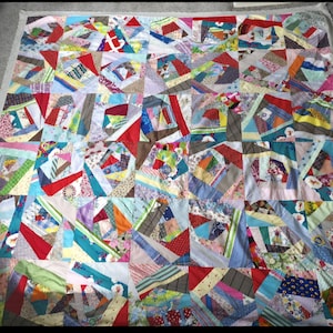 Handmade Vintage Crazy Quilt – Colorful Patchwork with Lace Trim (83x83)