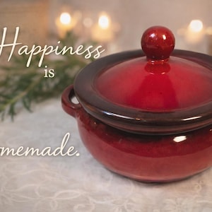 Vintage Italian Pottery Casserole Dish | Deep Red Glaze Lidded Bowl, Rustic Kitchen Decor