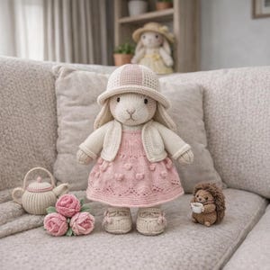 Blush Peony Bunny Knitting Pattern – Cute Bunny Plush Pattern – Amigurumi Blush Bunny Pattern – Knitted Girl (Complete PDF Pattern) –English