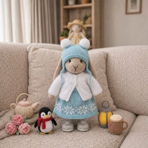 Stickmönster för vinterklädd kanin – Amigurumi-kaninmönster – Stickmönster för vinterkanin – Stickad kanin (PDF-mönster) – Engelska