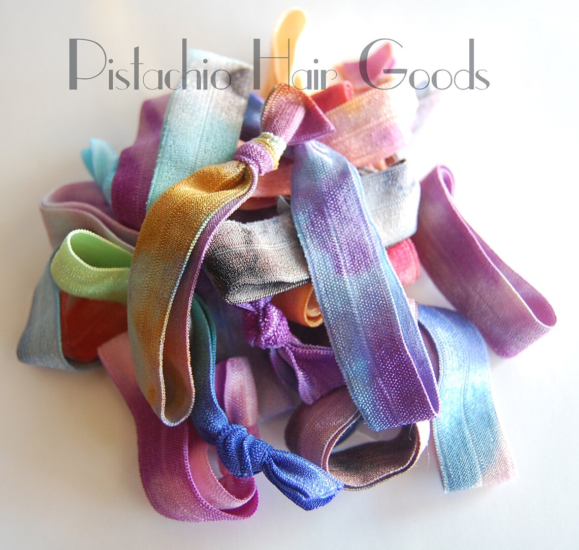 20 Tie Dye Satin Elastic Hair Ties Hand Dyed Pistachio Hair Etsy