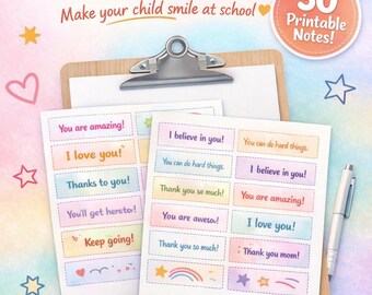 Notas de afirmación para la lonchera de los niños / Notas escolares positivas y motivadoras (Descarga instantánea)