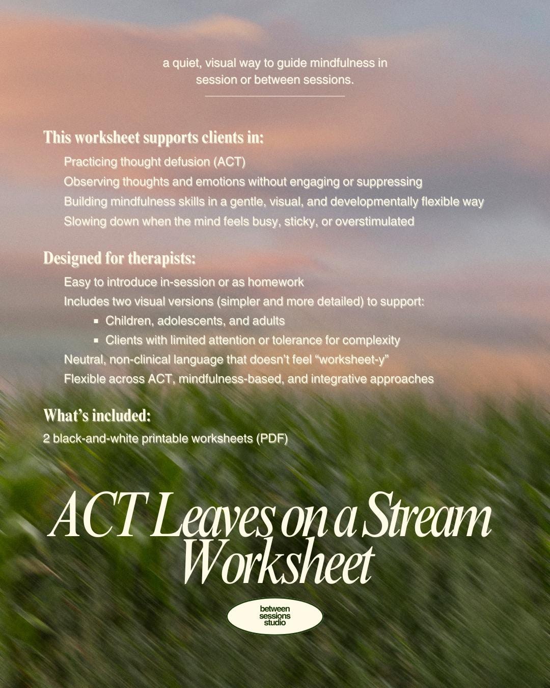 Leaves on a Stream Worksheet | ACT Mindfulness Exercise for Therapists ...