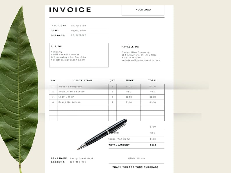 Editable Canva Invoice Template for Small Business | Professional ...