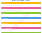 Therapy Intake Form Template | Client Intake Worksheet | Counselor & Therapist Printable