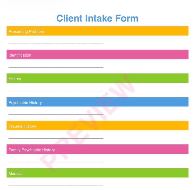 Therapy Intake Form Template | Client Intake Worksheet | Counselor ...