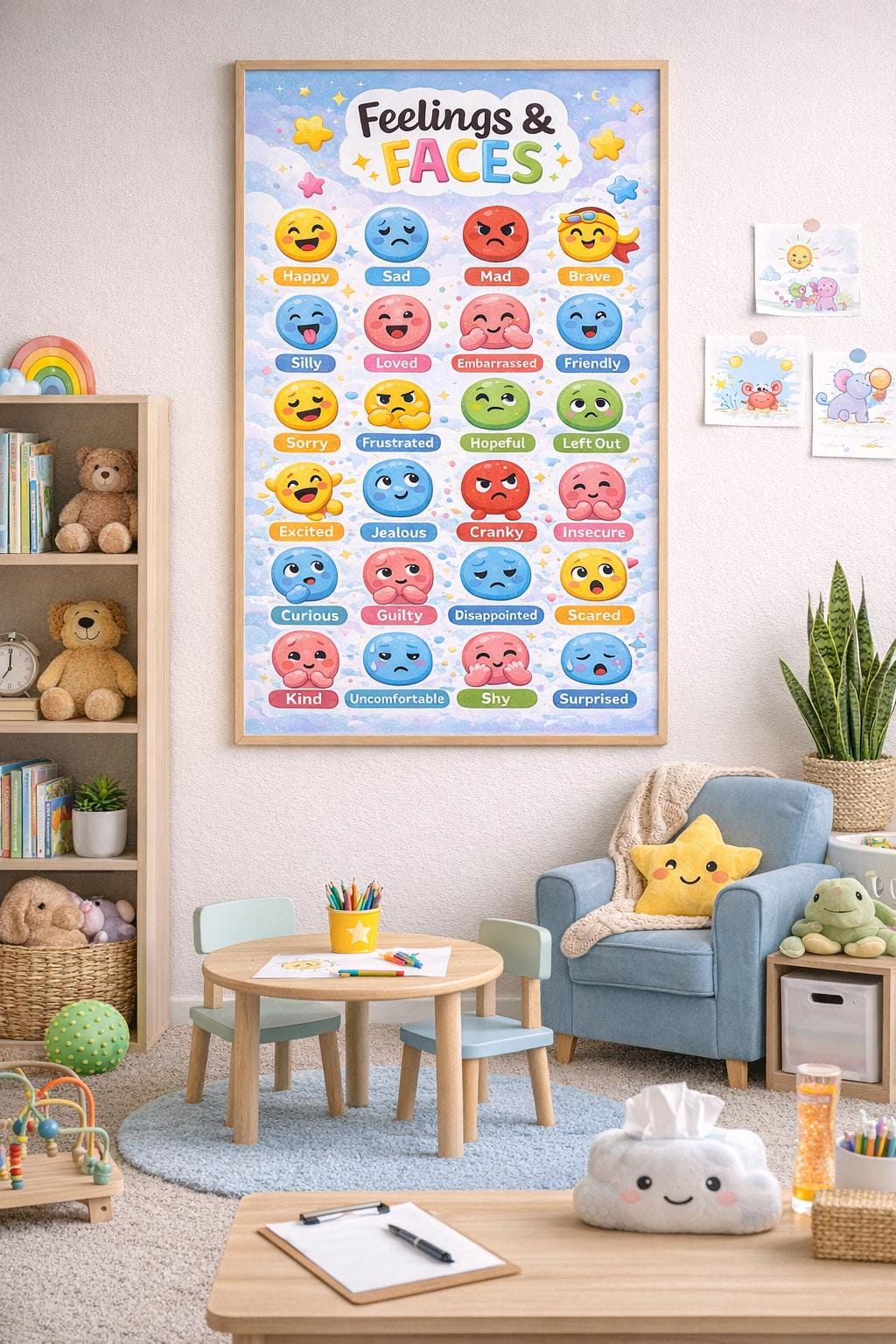 Feelings and Faces Poster | Emotions Chart for Kids | Therapy & SEL ...