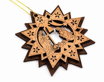 Bethlehem Olive Wood Christmas Ornament | Nativity Star Ornament from Holy Land | Handmade Christian  Decoration | Religious Ornament