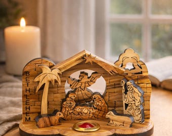 Hand Carved Olive Wood Nativity Scene | Bethlehem Christian Decor