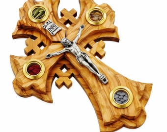 Handmade Olive Wood Jerusalem Cross | Holy Land Christian Decor