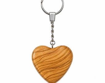 Handmade Olive Wood Heart Keychain from Bethlehem, Holy Land Heart Key Ring with Holy Land Card, Christian Gift for Her