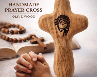 Handcrafted Bethlehem Olive Wood Cross – Jesus, Peace Dove Symbols