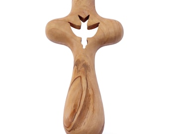 Olive Wood Cross with Peace Dove from Bethlehem | Handmade Holy Land Christian Gift | Religious Wall Cross | Catholic Prayer Cross