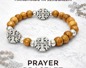 Olive Wood Jerusalem Cross Bracelet beads – Handmade Holy Land Religious Jewelry