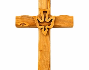 Anna Holy Crafts Original Gifts – Handmade Olive Wood Holy Spirit Wall Cross from Bethlehem – Christian Catholic Wall Decor