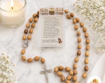 Bethlehem Olive Wood Rosary Beads | Handmade Catholic Prayer Rosary from Holy Land | Christian Gift with Cross Crucifix | Jerusalem Rosary