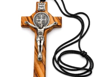 Bethlehem Olive Wood Cross Necklace with Jesus | Handmade Christian Cross from Holy Land | Catholic Gift for Men Women | Jerusalem Crucifix