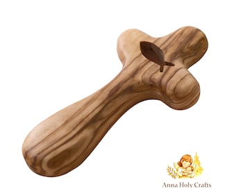 Handmade Olive Wood Cross with Peace Dove, Christian Bethlehem Holy Land gift