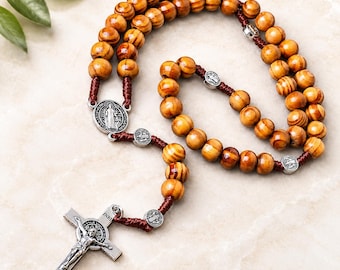 Bethlehem Olive Wood Rosary - Christian Prayer Beads with Cross Pendant