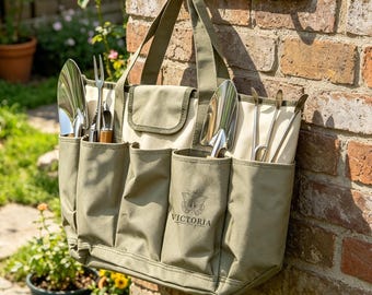 Riñonera personalizada de lona Oxford, organizador de herramientas de jardinería de gran capacidad, riñonera multibolsillos con nombre, regalo para papá y mamá jardineros.