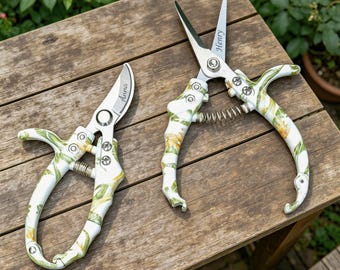 Tijeras de podar personalizadas de acero inoxidable grabadas, rectas y curvas, hojas afiladas y duraderas, mango antideslizante, para recolección de frutas, bonsáis y arreglos florales.
