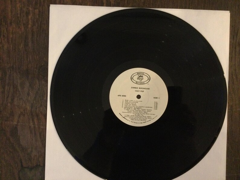 May include: A black vinyl record with a white label featuring text and a logo. The record is in a white paper sleeve. The label reads "Zombie Birdhouse" and "Hedy Pop".