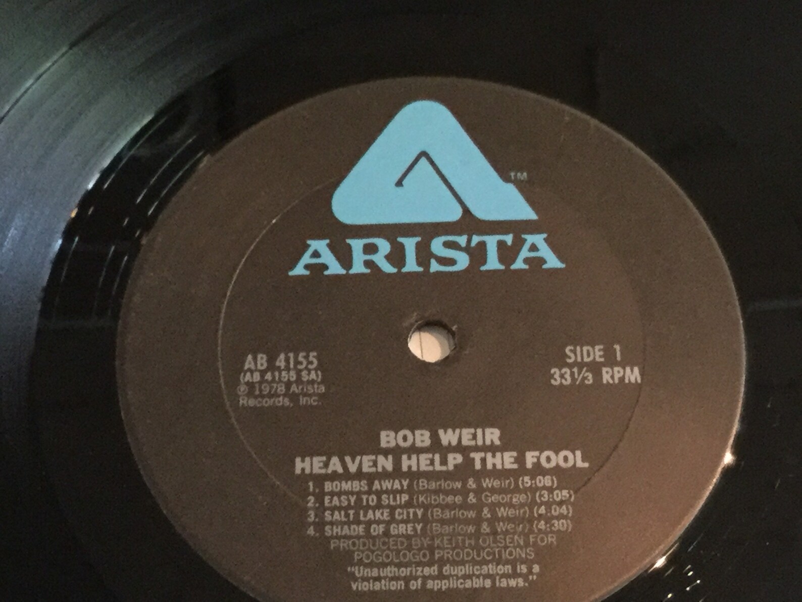 Bob Weir Heaven Help The Fool on Arista Records 1978 Solo Etsy