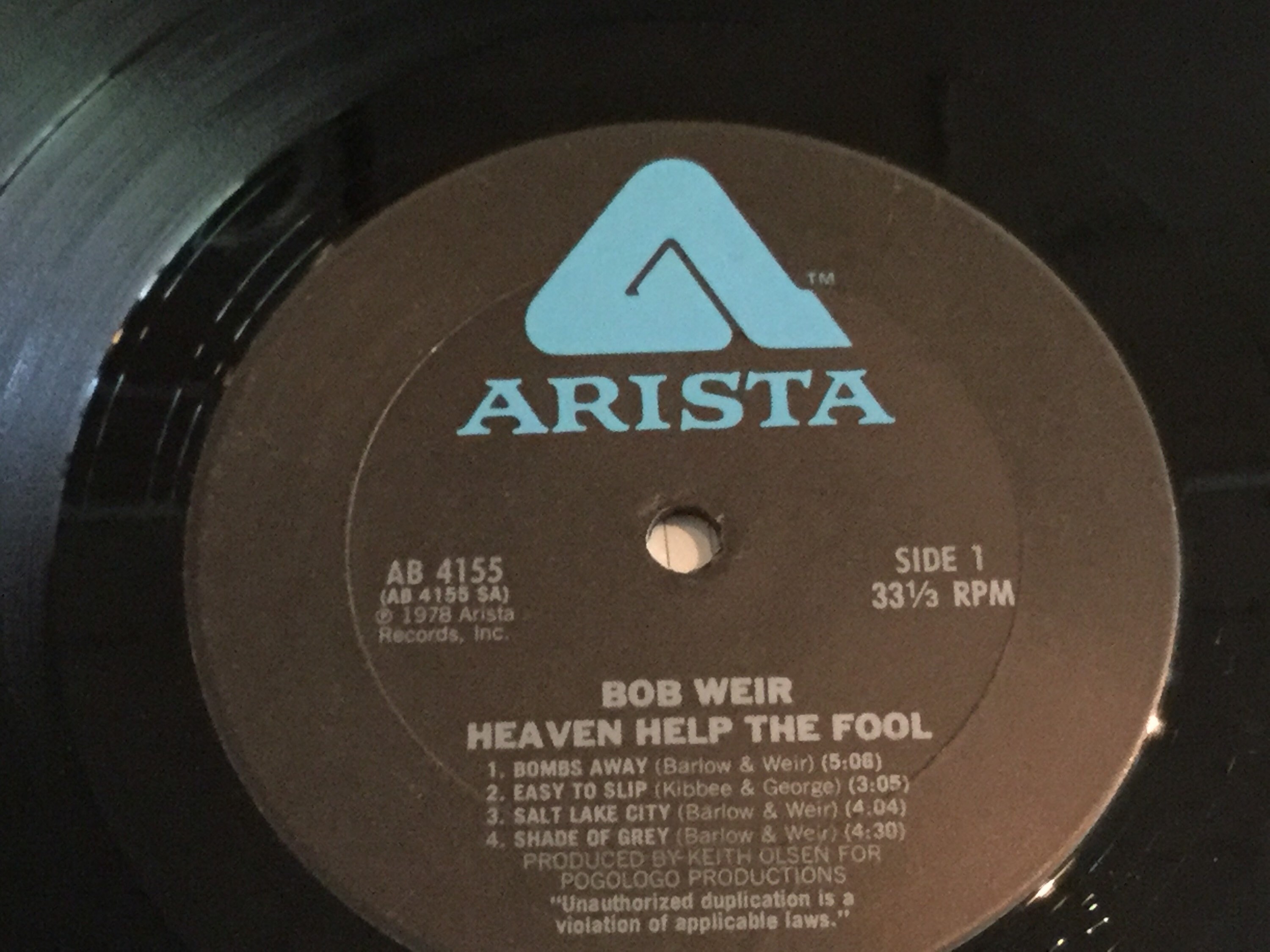 Bob Weir Heaven Help The Fool on Arista Records 1978 Solo Etsy