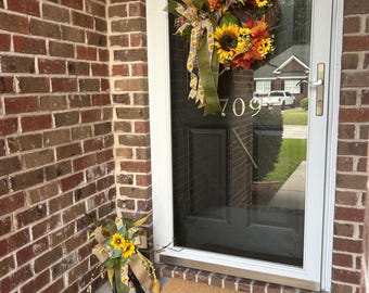 Large Sunflower Fall Wreath | Rustic Farmhouse Front Door Wreath Autumn Harvest Decor | Handmade Grapevine Wreath | Thanksgiving Door Decor