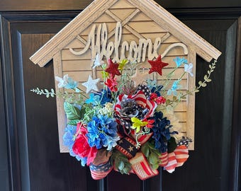 Decoración de pared intercambiable, decoración patriótica para puertas, decoración para entradas, decoración para porches cubiertos.