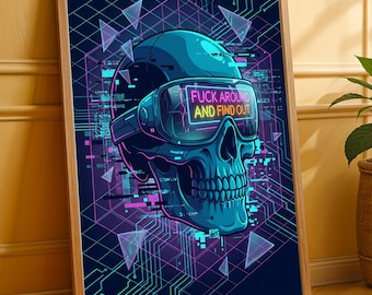 Cybernetic Skull Art Print – Retrowave Gamer Room Decor (Digital Download A0-A6