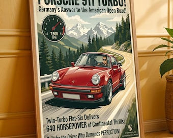 Porsche 911 Turbo Art Print – Retro Automotive Poster, Man Cave Decor (Digital Download)