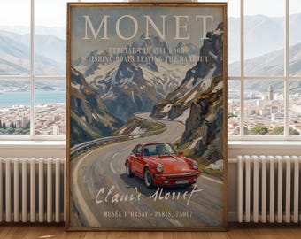 Monet Style Porsche 911 Print – Vintage Alps Travel Poster (Digital Download)