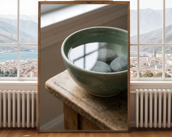 Sage Green Ceramic Bowl Art Print, Minimalist Still Life (Digital Download)