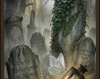Dark Academia Graveyard Art Print – Thesis Tombstones (Digital Download)