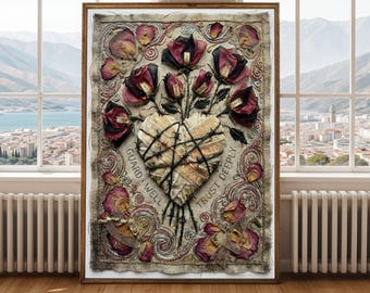 Gothic Rose Art Print: Stitched Armor, PTSD Healing Decor (Digital Download)