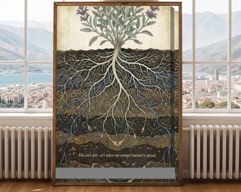 Sage Root Architecture Print, Earth Tones Botanical Illustration (Digital Download)