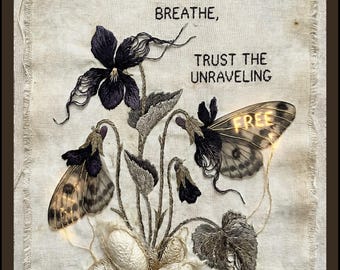Moth Wings Embroidery Art Print, Victorian Goth Decor (Digital Download)
