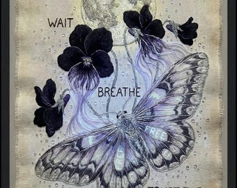 Moth Wing Dark Academia Art Print, Gothic Floral Home Decor (Digital Download)