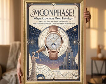 Art Deco Moonphase Watch Poster – 1930s Astronomy Print (Digital Download)