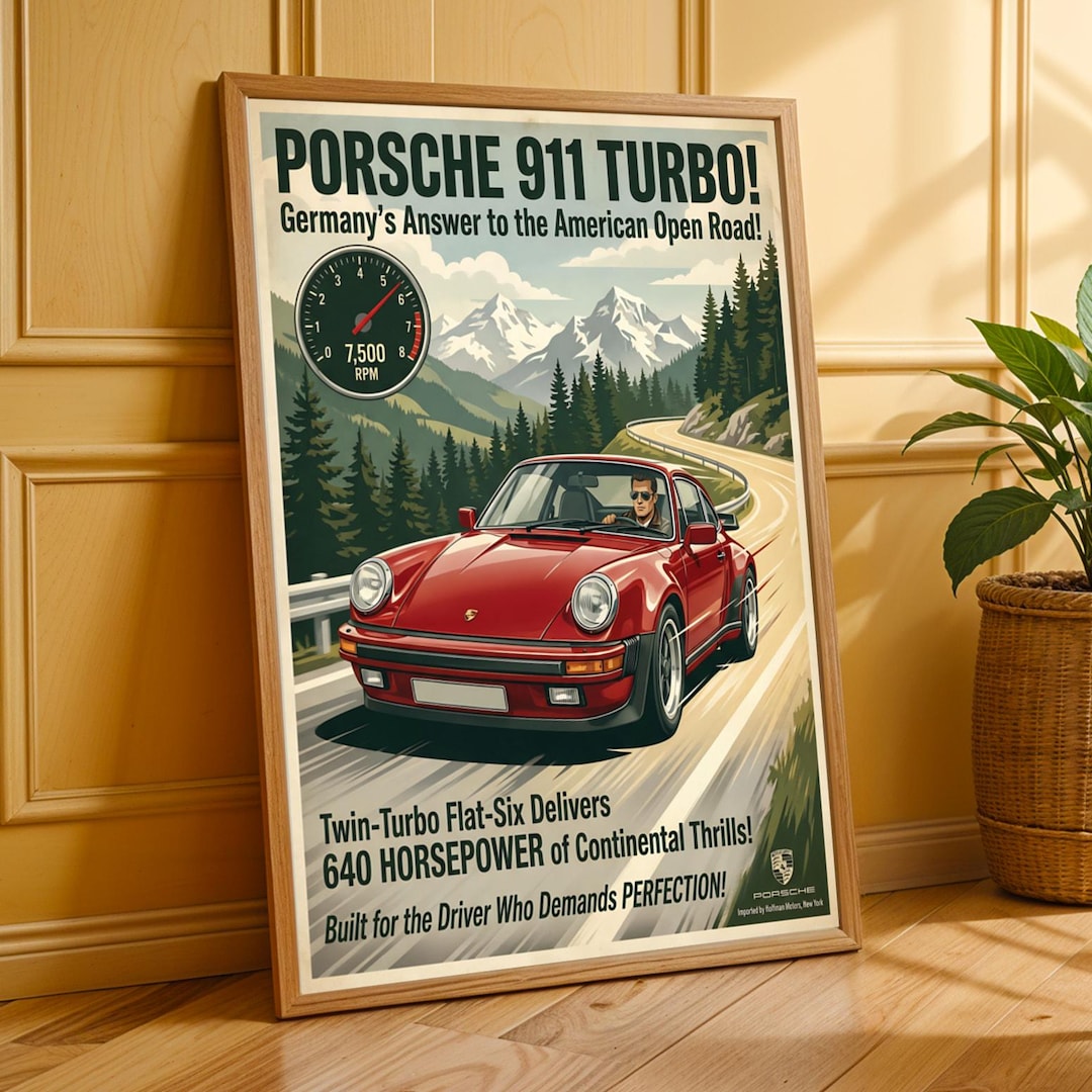 Porsche 911 Turbo Art Print Retro Automotive Poster Man Cave Decor porsche-911-turbo-art-print-retro-automotive-poster-man-cave-decor