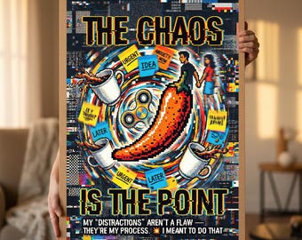 Neurospicy Glitch Art Print, Chaotic Focus, Chili Pepper (Digital Download)