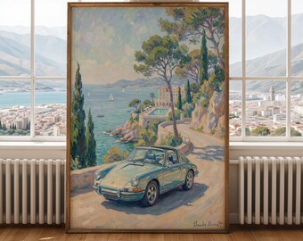 Monet Style Porsche 911 Targa Print – Vintage French Riviera Car Art (Digital Download)